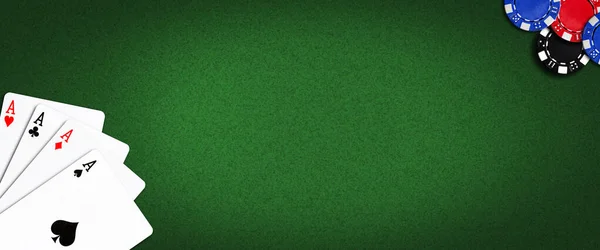 Четыре Туза Фишки Покера Зеленом Фоне Покер Место Смс Виньет — стоковое фото