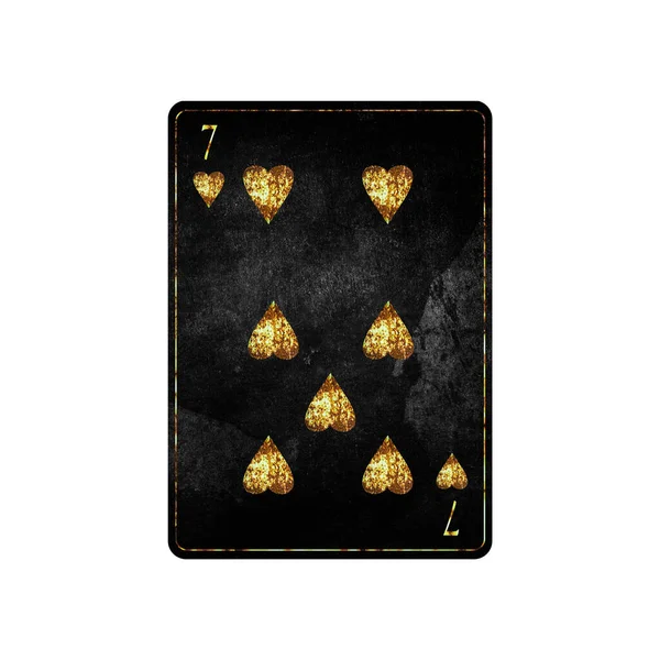 Seven Hearts Grunge Card Isolated White Background Playing Cards Design — Stock Photo, Image