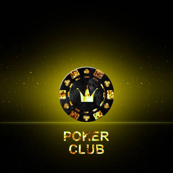 扑克俱乐部的背景概念 带有皇冠的老式扑克晶片 黑色背景 复制空间 — 图库照片