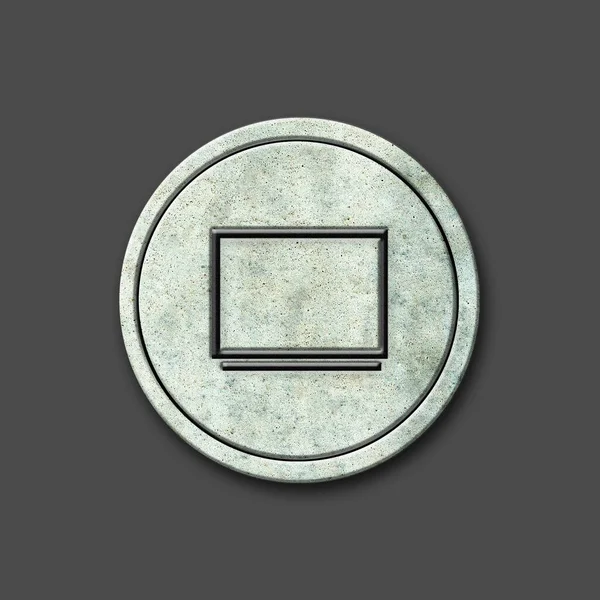 Monitor. Social icon on a round stone. Isolated on a gray background. Social media. Design element.