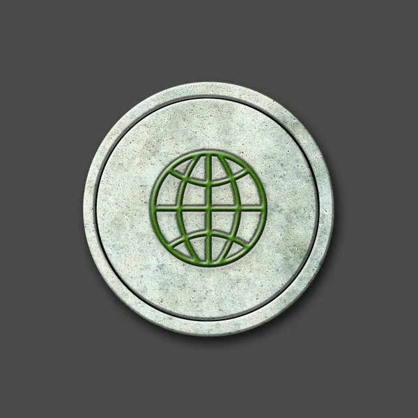 Globus. Social icon on a round stone. Isolated on a gray background. Social media. Design element.