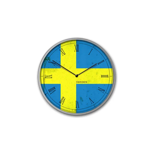 Zegar Ścienny Kolorze Flagi Szwecji Znaki Symbole Odizolowany Białym Tle — Zdjęcie stockowe