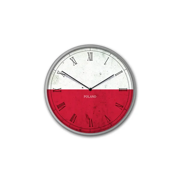 Relógio Parede Cor Bandeira Polónia Sinais Símbolos Isolado Sobre Fundo — Fotografia de Stock
