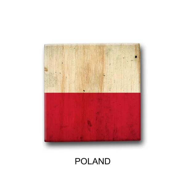 Bandera Polonia Bloque Madera Aislado Sobre Fondo Blanco Signos Símbolos —  Fotos de Stock