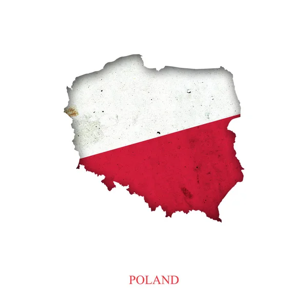 Прапор Польщі Вигляді Карти Тінь Розташований Білому Тлі Знаки Символи — стокове фото