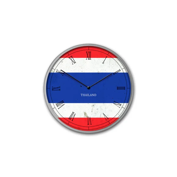 Zegar Ścienny Kolorze Flagi Tajlandii Znaki Symbole Odizolowany Białym Tle — Zdjęcie stockowe