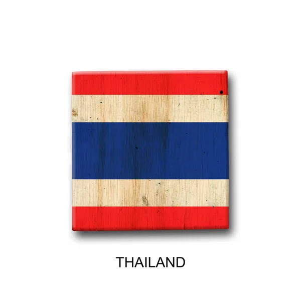 Thajská Vlajka Dřevěném Bloku Izolované Bílém Pozadí Znamení Symboly Příznaky — Stock fotografie