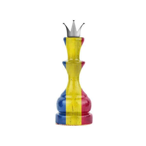 Schachkönigin Den Farben Der Rumänischen Flagge Vereinzelt Auf Weißem Hintergrund — Stockfoto