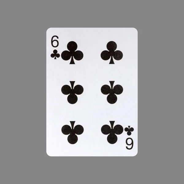 Six Clubs Isolated Gray Background Gamble Playing Cards Cards — Stock Photo, Image