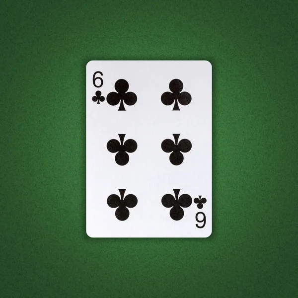 Šestka Klubů Zeleném Pokeru Hazard Hrací Karty Pozadí — Stock fotografie