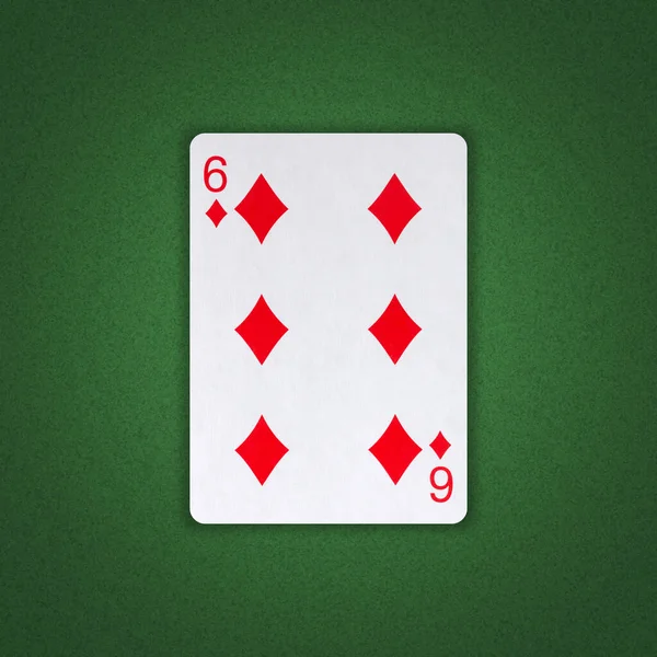 Sei Diamanti Uno Sfondo Poker Verde Gioco Azzardo Giocare Carte — Foto Stock