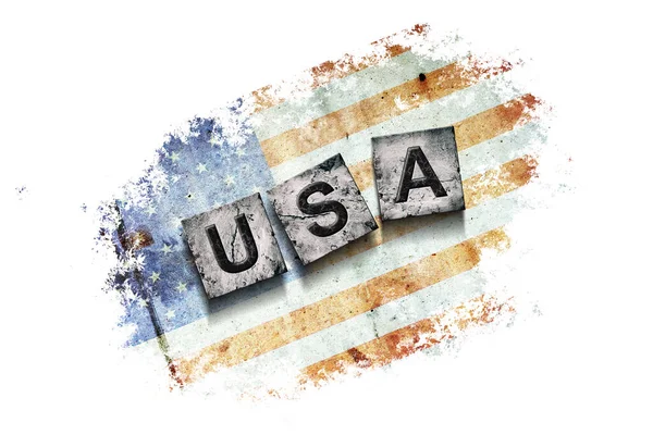 Usa Words Stone Blocks Grunge Background America Flag Isolated White — Stock Photo, Image