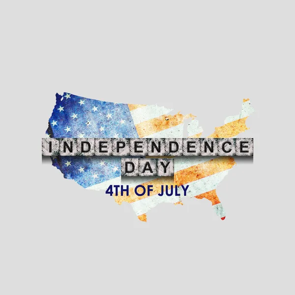 4Th July Independence Day Words Stone Blocks Background Map Colors — Stock Photo, Image