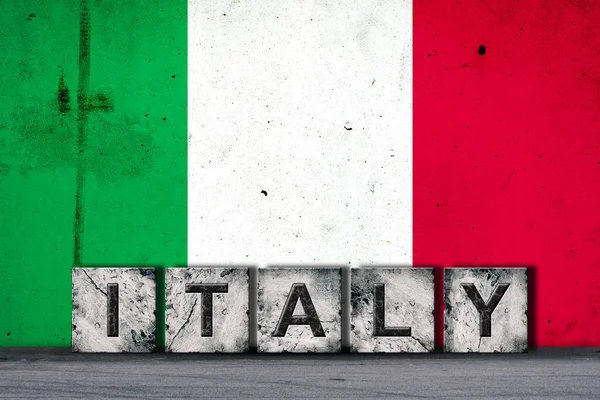 Włochy Słowa Kamiennych Blokach Grunge Tle Flagi Włoch Betonowej Ścianie — Zdjęcie stockowe