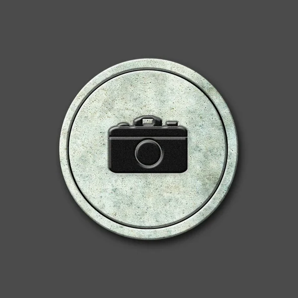 Камера Соціальна Ікона Круглому Камені Ізольовані Сірому Фоні Соціальні Медіа — стокове фото