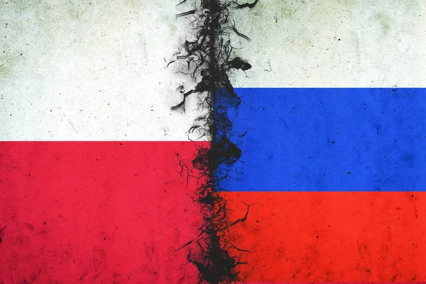 Oroszország Lengyelország Törött Zászlói Nemzetközi Politikai Kapcsolatok Konfliktus Politikai Gazdasági — Stock Fotó