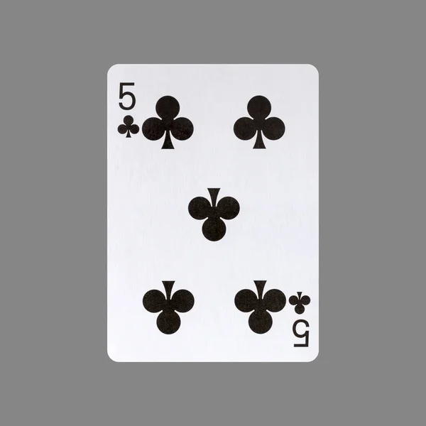 Fünf Von Ihnen Vereinzelt Auf Grauem Hintergrund Glücksspiel Spielkarten Karten — Stockfoto
