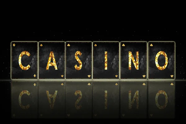 Casino Palabra Del Alfabeto Las Cartas Antiguas Sobre Fondo Negro — Foto de Stock