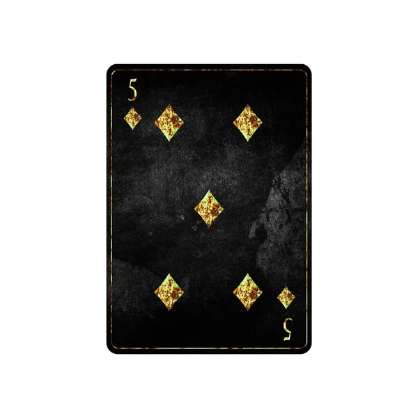 Vijf Van Diamonds Grunge Kaart Geïsoleerd Witte Achtergrond Kaarten Spelen — Stockfoto