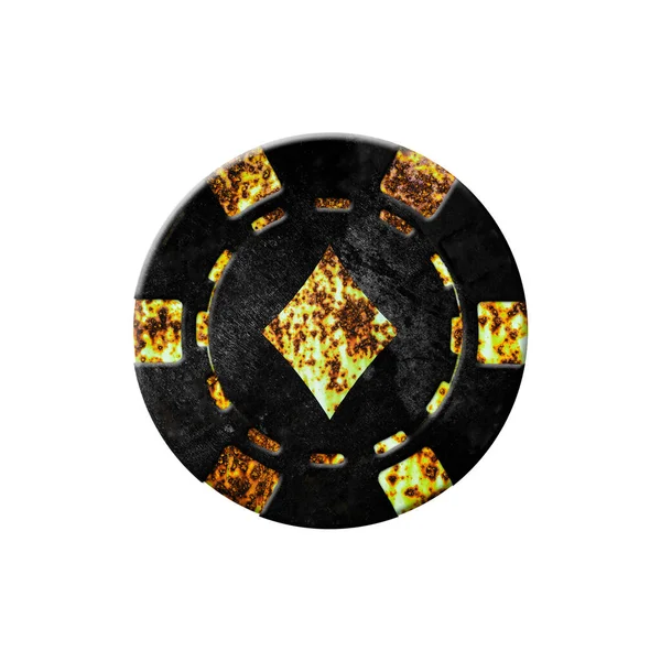 Ročník Grunge Poker Žeton Izolované Bílém Pozadí Diamantový Oblek Designový — Stock fotografie