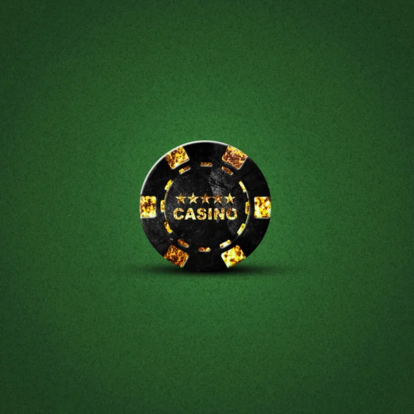 Vintage Grunge Poker Chip Een Donkergroene Achtergrond Casino Belettering Gokken — Stockfoto