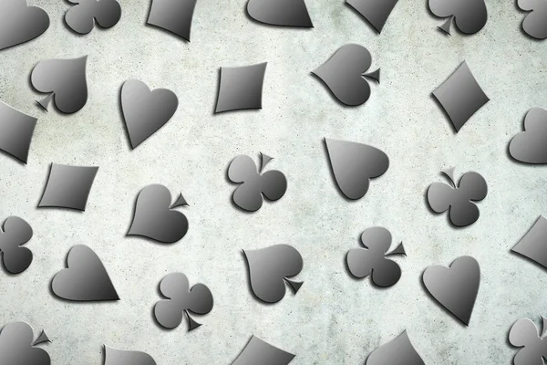 Verschiedene Kartenkombinationen Auf Einer Grauen Betonwand Glücksspielkonzept Illustration Hintergrund — Stockfoto