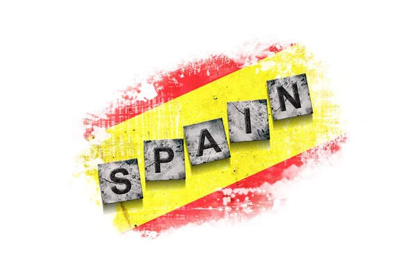Spanje Woorden Stenen Blokken Grunge Achtergrond Van Spanje Vlag Geïsoleerd — Stockfoto