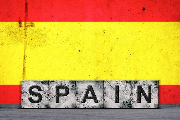 Spanje Woorden Stenen Blokken Grunge Achtergrond Van Spanje Vlag Een — Stockfoto