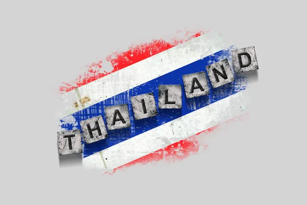 Thailand Worte Auf Steinblöcken Auf Grunge Hintergrund Der Thailändischen Flagge — Stockfoto