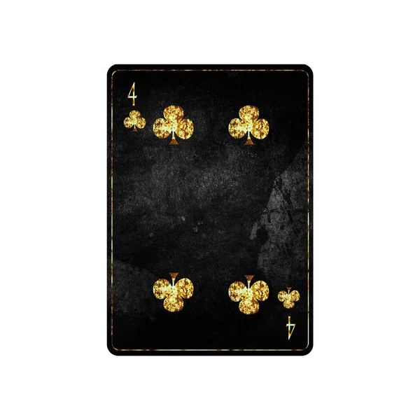 Four Clubs Grunge Card Isolated White Background Playing Cards Design — ストック写真
