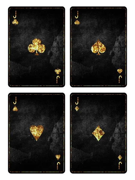 Set Playing Grunge Vintage Cards Jack Clubs Diamond Spades Hearts — Photo