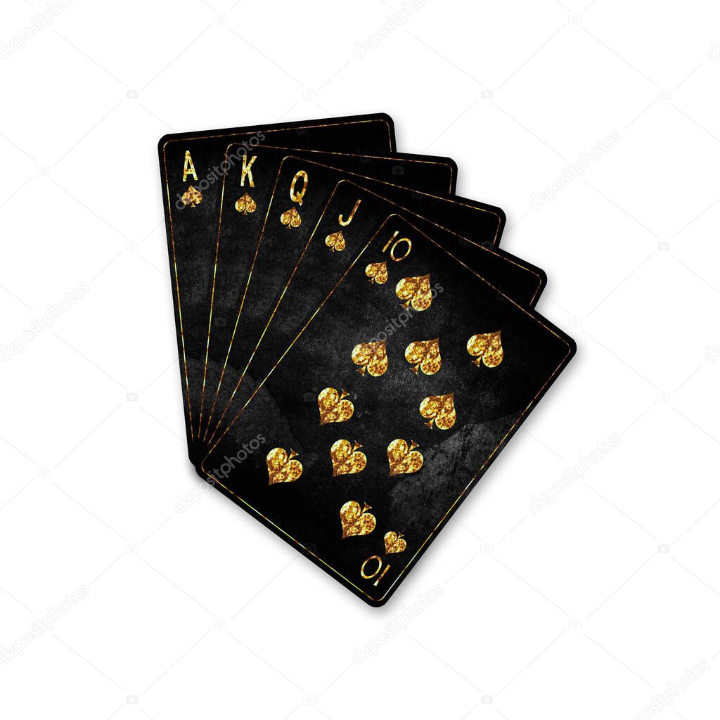 Royal Flush, Vintage playing cards, isolated on a white background. Poker hands. Design element. Playing cards. Background.