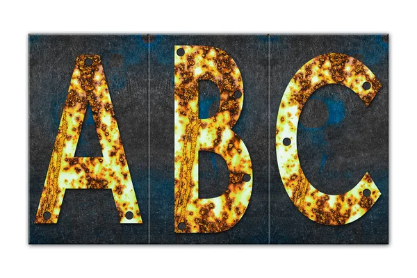 Letter Alphabet Letters Rusty Iron Wooden Plank Isolated White Background — Stock Photo, Image