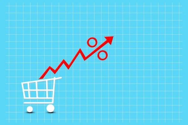 Concept Rising Prices Products Supermarket Cart Growth Chart Red Arrow — Fotografia de Stock