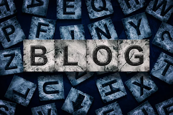 Blog Word Alphabet Stone Blocks Dark Blue Background Background — Stock Photo, Image