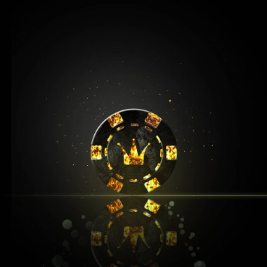 Vintage, grunge poker chip,Crown, on a black background. Reflection. Poker Gambling Background