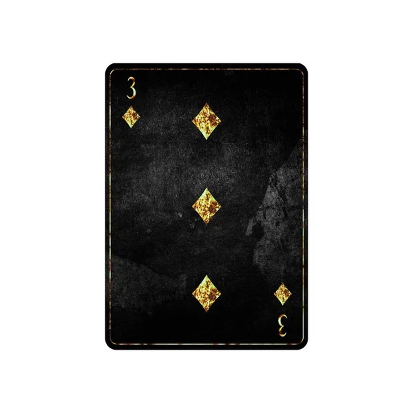 Drei Von Diamonds Grunge Karte Isoliert Auf Weißem Hintergrund Spielkarten — Stockfoto