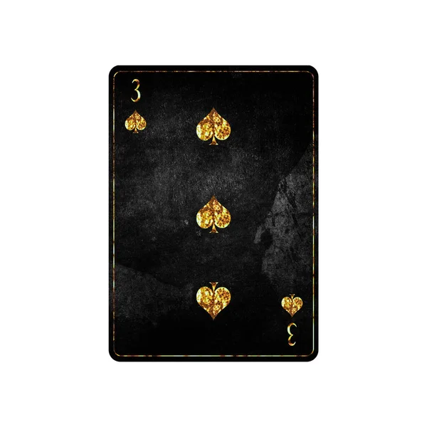 Pik Drei Grunge Karte Isoliert Auf Weißem Hintergrund Spielkarten Gestaltungselement — Stockfoto