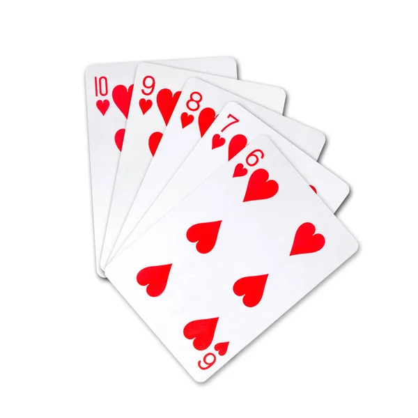 Straight Flush Playing Cards Isolated White Background Poker Hands Design — Photo