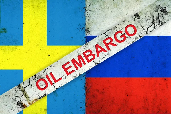 Oil Embargo Flags Sweden Russia Refusal Russian Oil Sanctions Politics — Stock Fotó