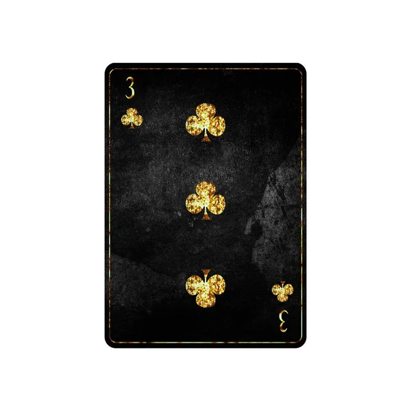 Three Clubs Grunge Card Isolated White Background Playing Cards Design — Zdjęcie stockowe