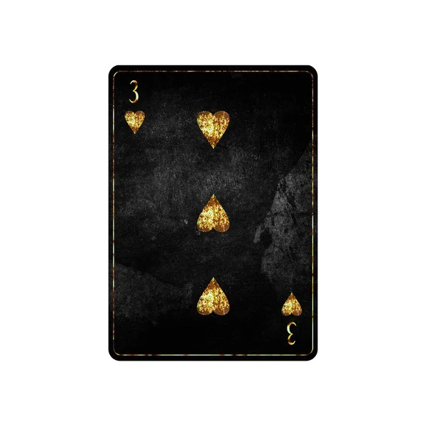 Three Hearts Grunge Card Isolated White Background Playing Cards Design — Stock fotografie