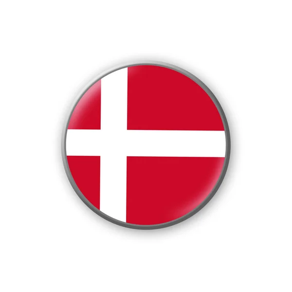 Flaga Danii Okrągła Odznaka Kolorach Flagi Danii Odizolowany Białym Tle — Zdjęcie stockowe