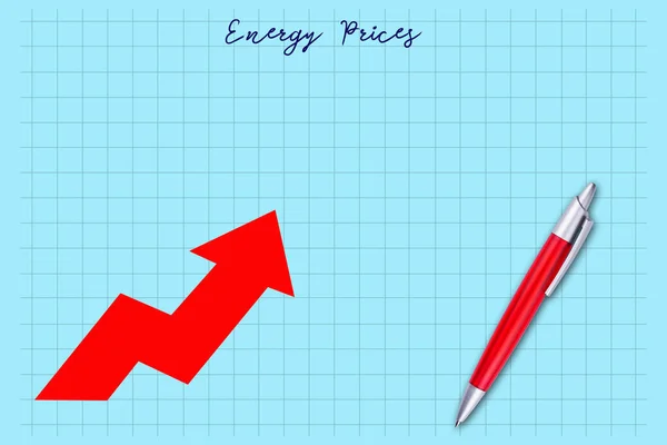 Emelkedő Energiaárak Koncepciója Vörös Nyíl Fel Növekedési Grafikon Kék Háttér — Stock Fotó