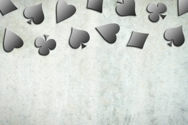 Verschiedene Kartenkombinationen Auf Einer Grauen Betonwand Kopierraum Glücksspielkonzept Illustration Hintergrund — Stockfoto