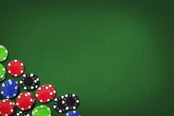 Poker Chips Green Background Copy Space Gambling Background — Zdjęcie stockowe