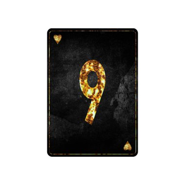 Dokuz numara. Klasik oyun kartları alfabesi. Beyaz arka planda izole edilmiş. Tasarım ögesi.