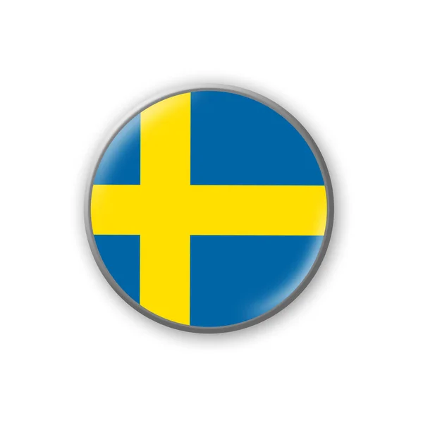Flaga Szwecji Okrągła Odznaka Kolorach Szwedzkiej Flagi Odizolowany Białym Tle — Zdjęcie stockowe