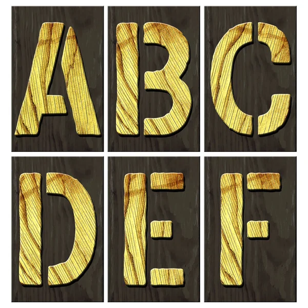 Set Letters Alphabet Made Letters Made Wood Dark Wooden Plank — Stock Photo, Image