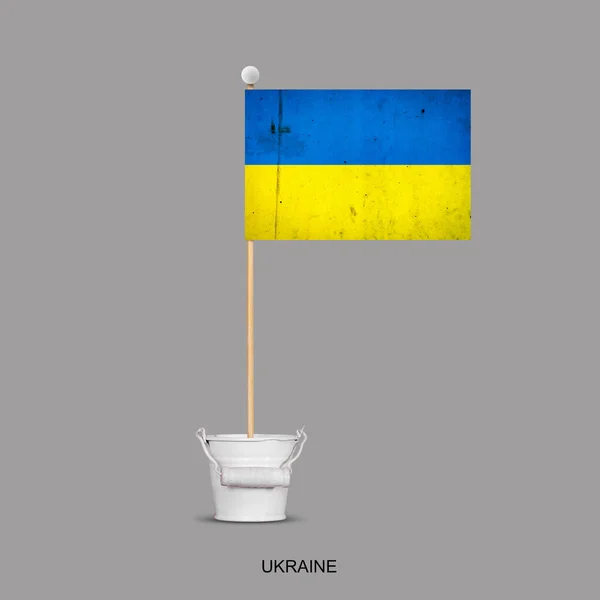 Grunge Flag Ukraine Stick Small Bucket Isolated Gray Background Signs — 스톡 사진